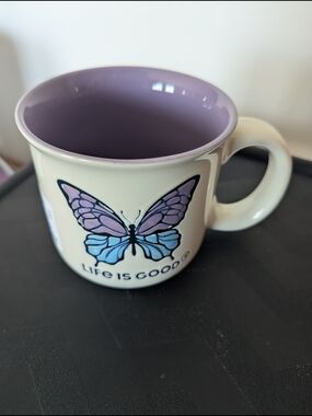 Life Is Good Mug with Lilac Interior & Purple-Blue Butterfly